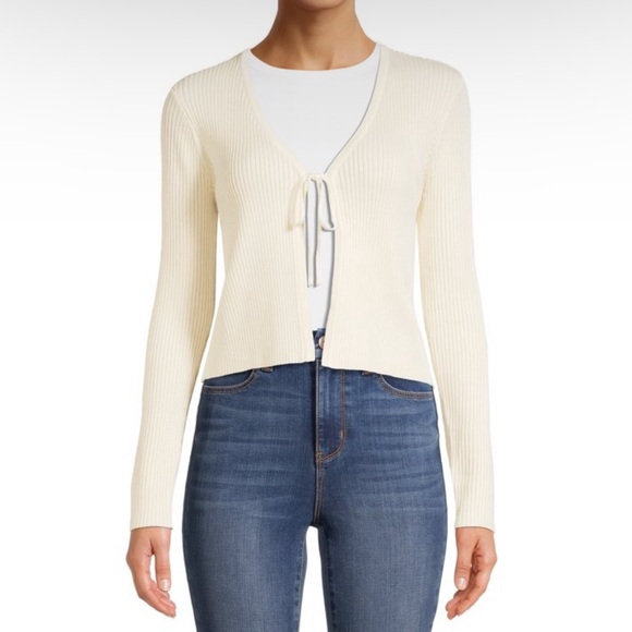 No Boundaries Sweaters - 💙PLUS - NO BOUNDARIES V-Neck Tie Front Rib Stitch Long Sleeves Cardigan NWT